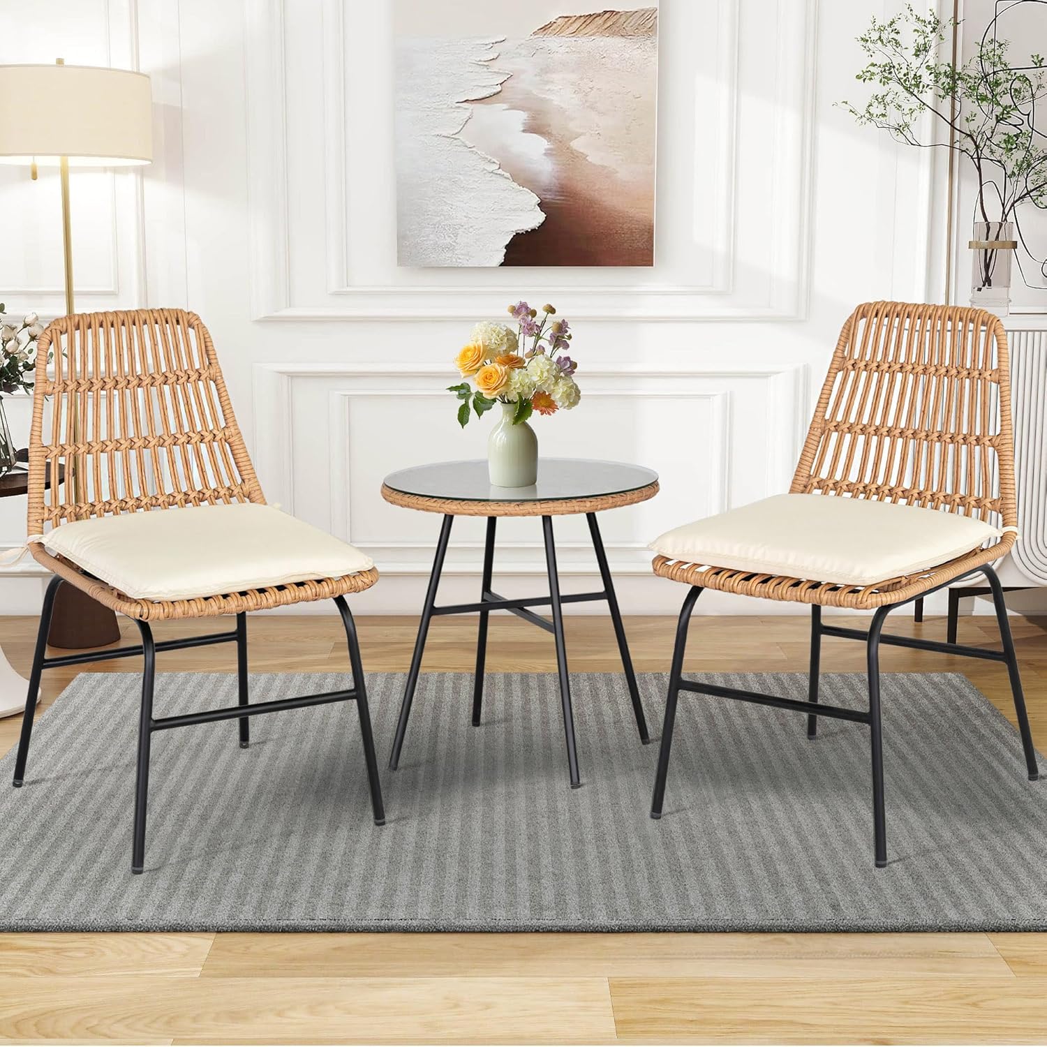 3 Piece Patio Wicker Furniture Bistro Set for Outdoor Comfort