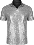 Men's Relaxed Sequin Polo Shirt - Disco Sparkle Party Top