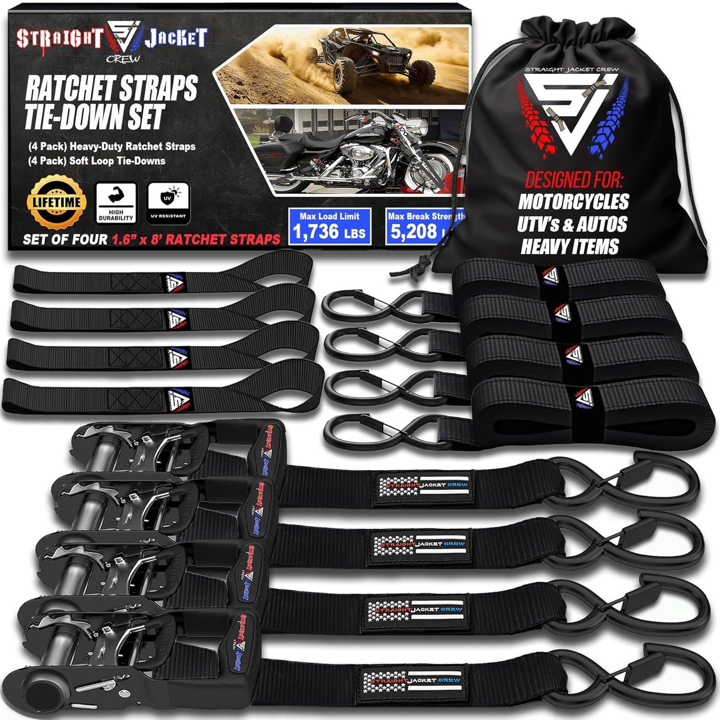 Heavy Duty Ratchet Straps Tie Down Kit for Secure Transport