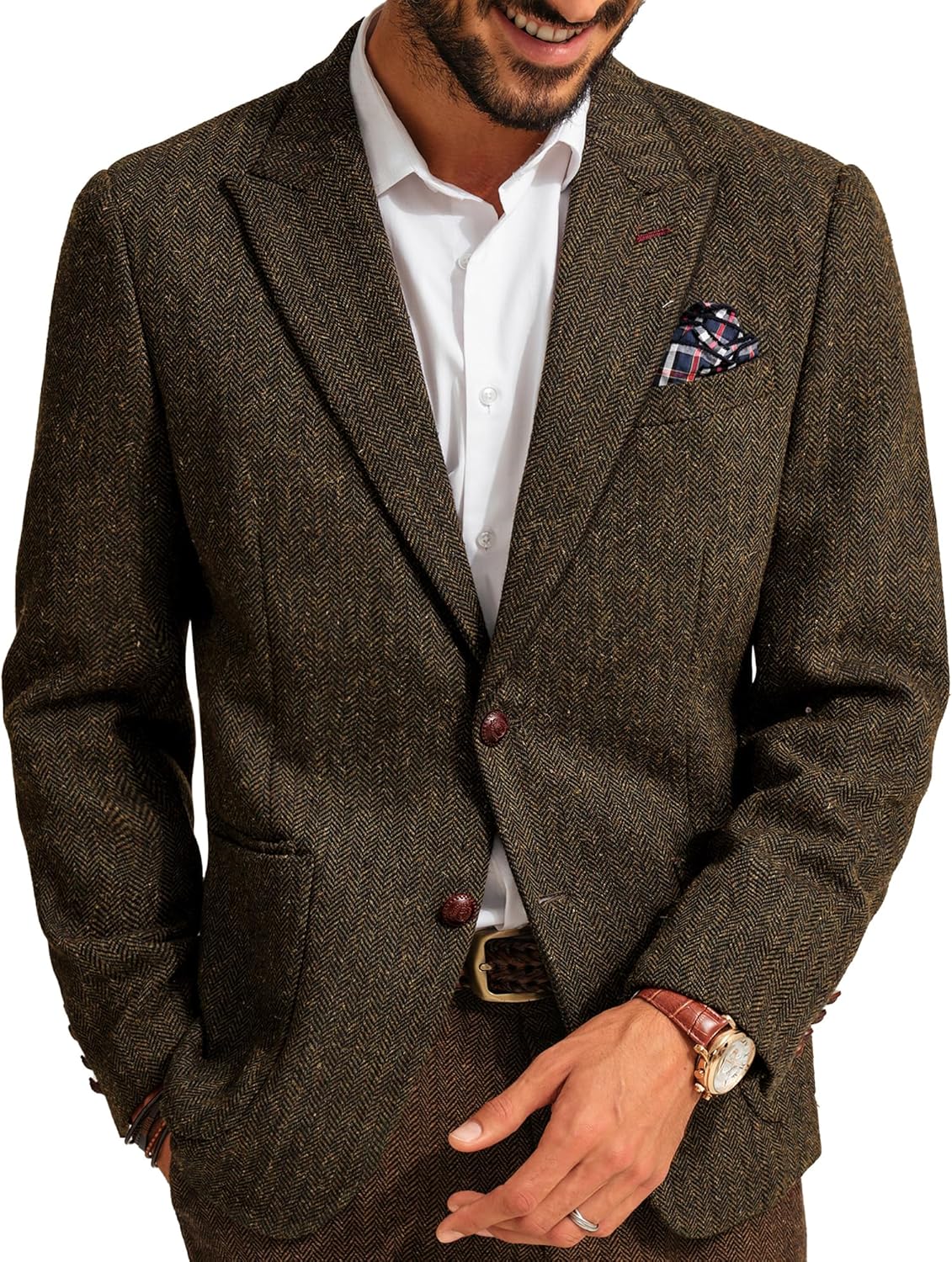 Vintage Herringbone Tweed Blazer for Men - Stylish Sport Coat