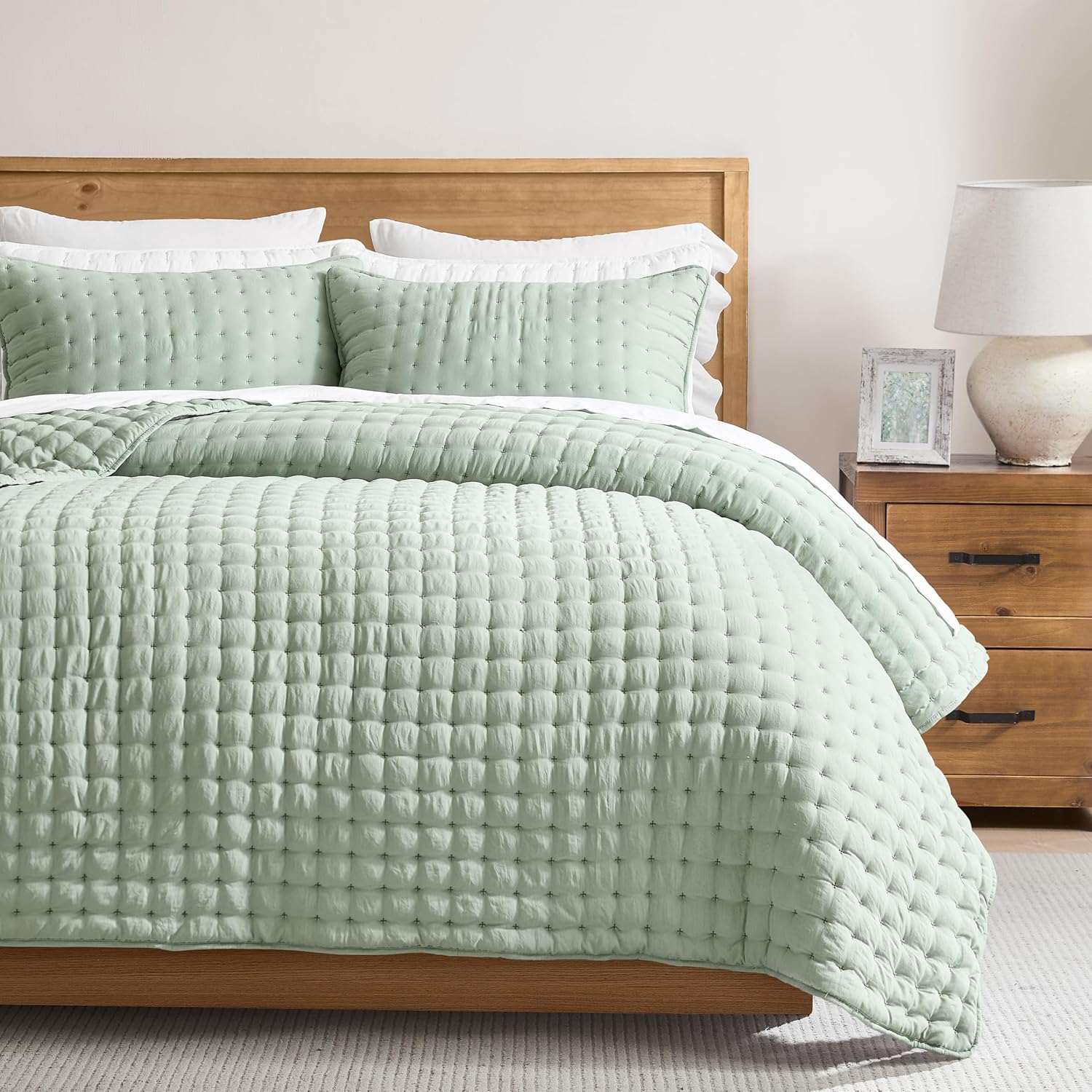 Sage Green King Size Quilt Bedding Set for All Seasons Comfort