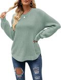 Womens Fall Waffle Knit Sweater - Long Lantern Sleeve Pullover