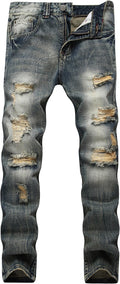 Ripped Distressed Slim Straight Leg Jeans for Men - Comfortable Daily
