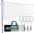 Badminton Net Set for Backyard & Beach - Complete 4 Racket Kit