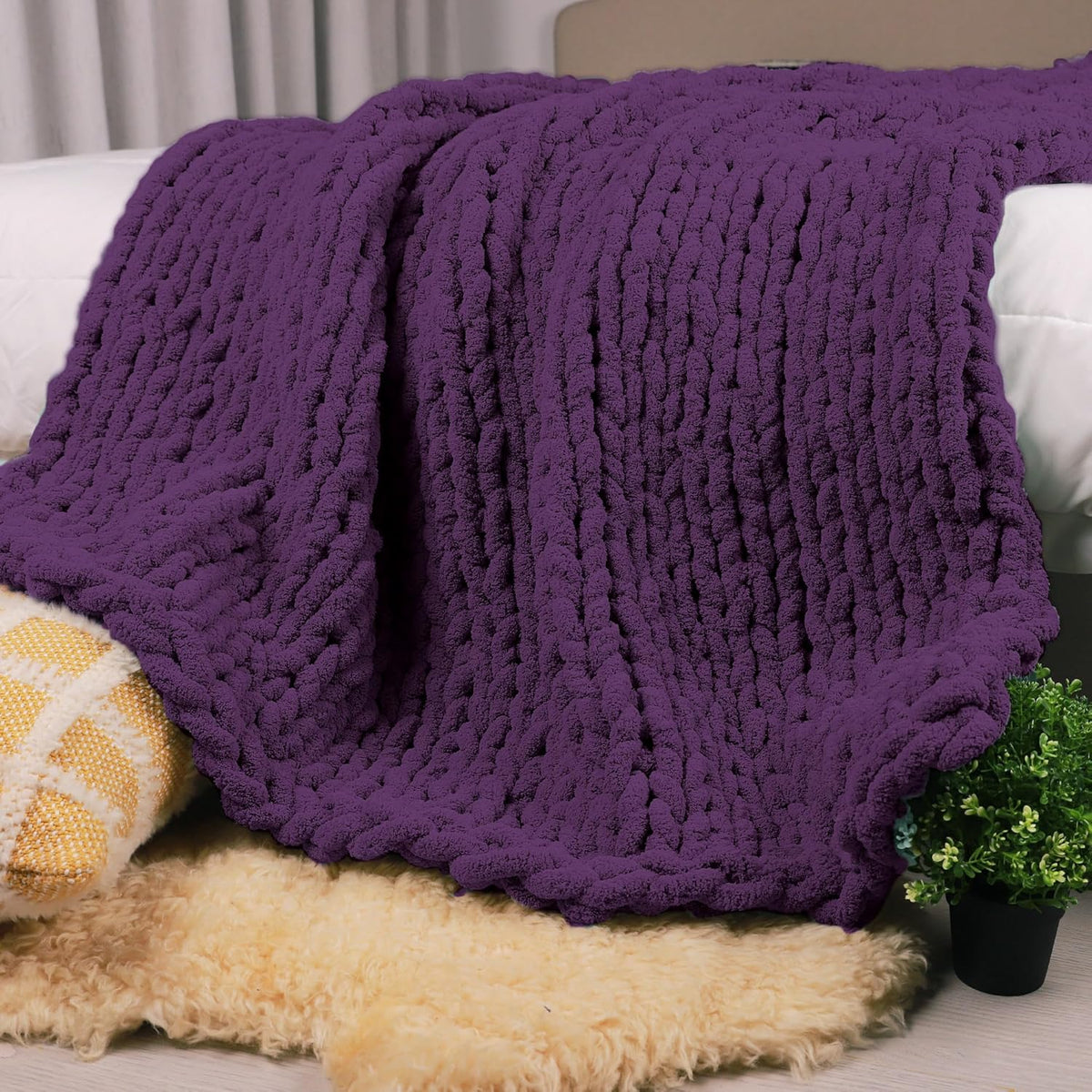 Chunky Knit Throw Blanket 50in X 60in for Cozy Fall Evenings