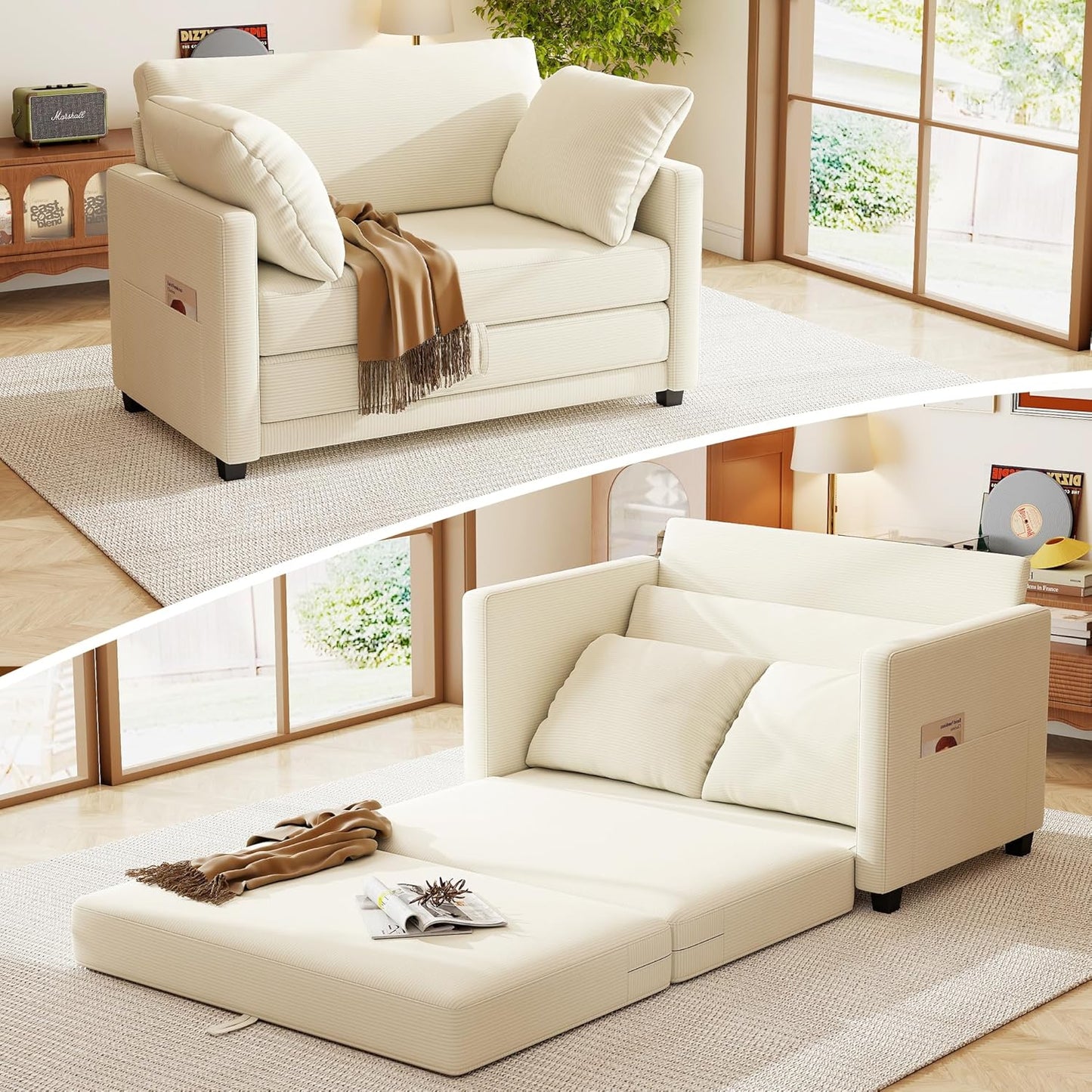 51 Loveseat Sleeper Sofa Bed for Small Spaces, Beige Corduroy