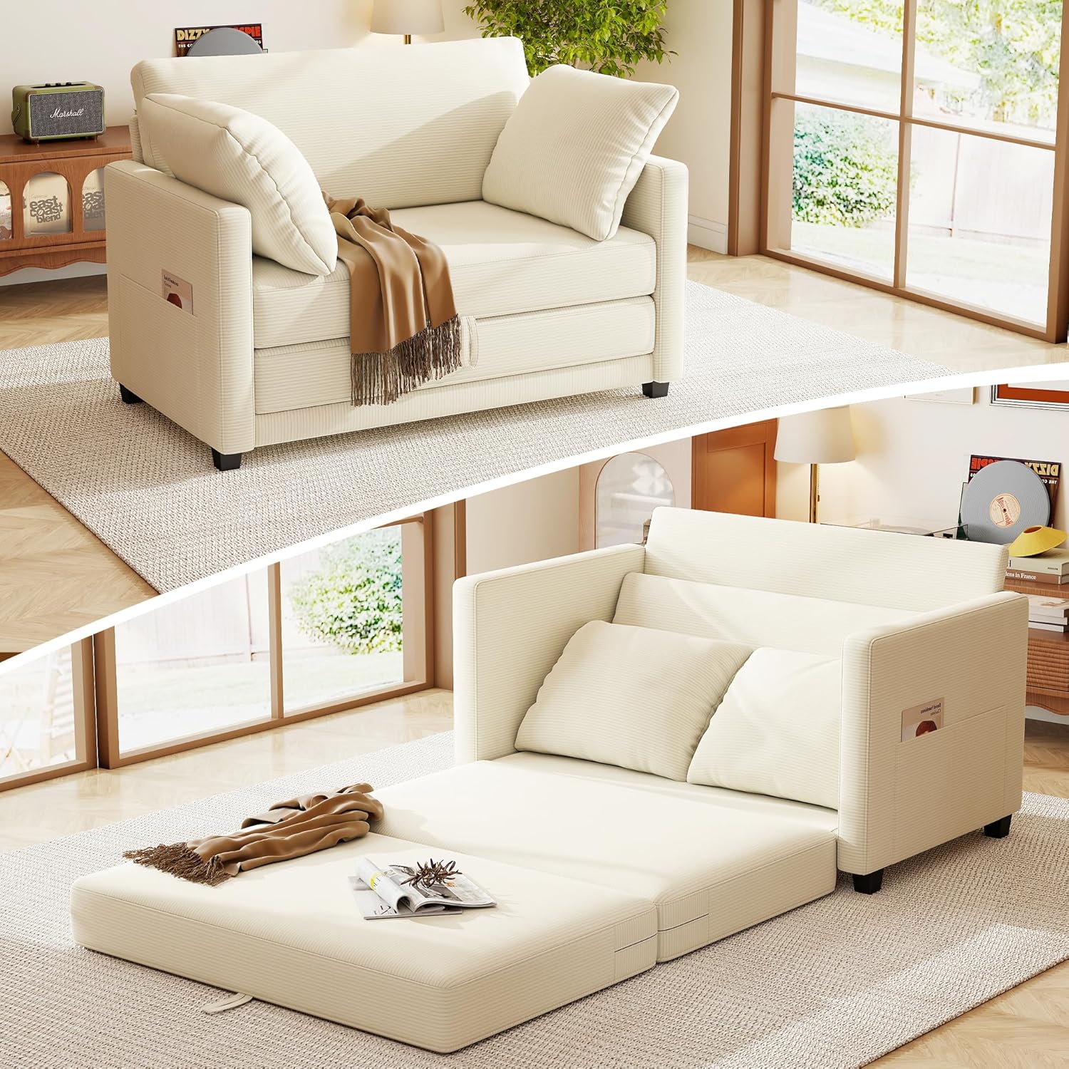 51 Loveseat Sleeper Sofa Bed for Small Spaces, Beige Corduroy