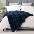 Large Soft Thick Fuzzy Bubble Faux Rabbit Fur Blanket - Queen 80in x