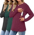 3 Pack Women's Nursing Long Sleeve Tops - Hidden Zipper Nursing Basics