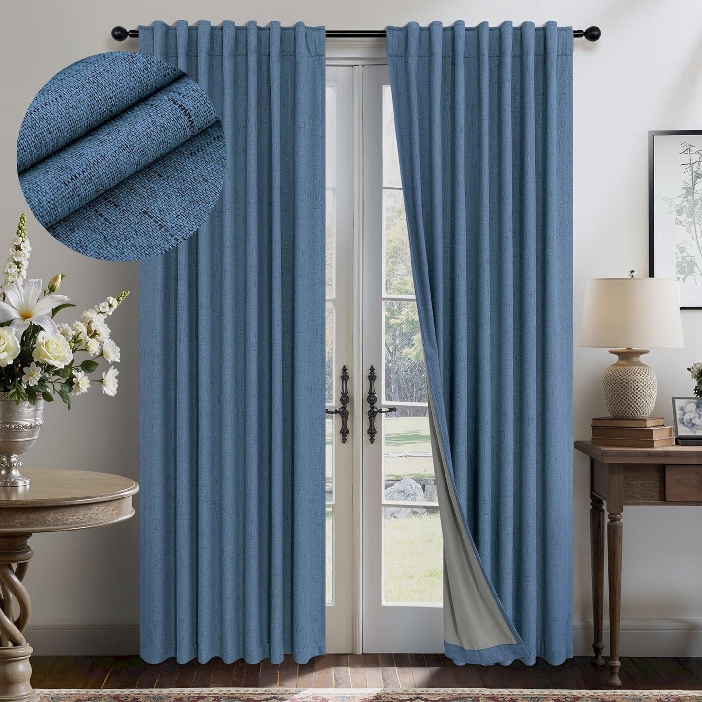 Denim Blue Living Room Darkening Curtains for Cozy Spaces