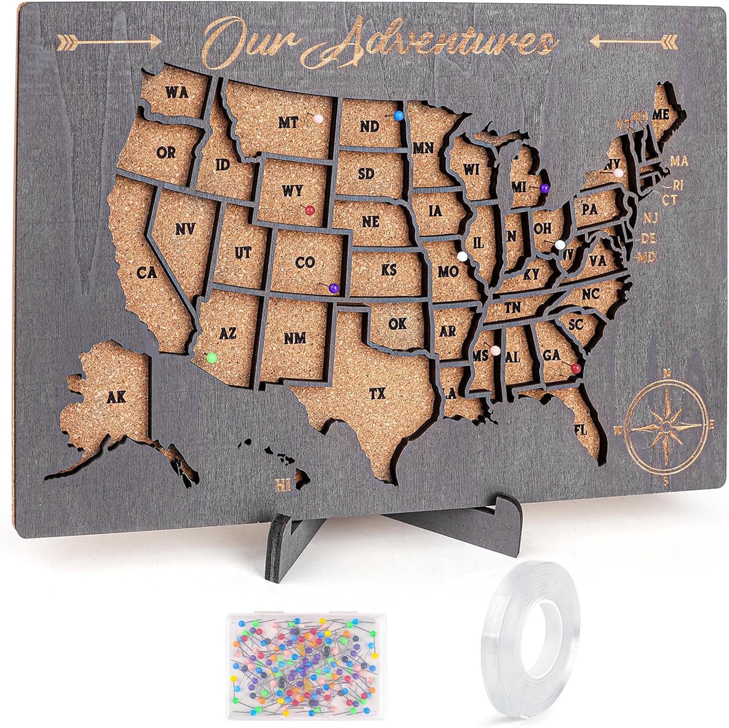 Cork Board USA Map Pin Board for Travel Tracking and Decor