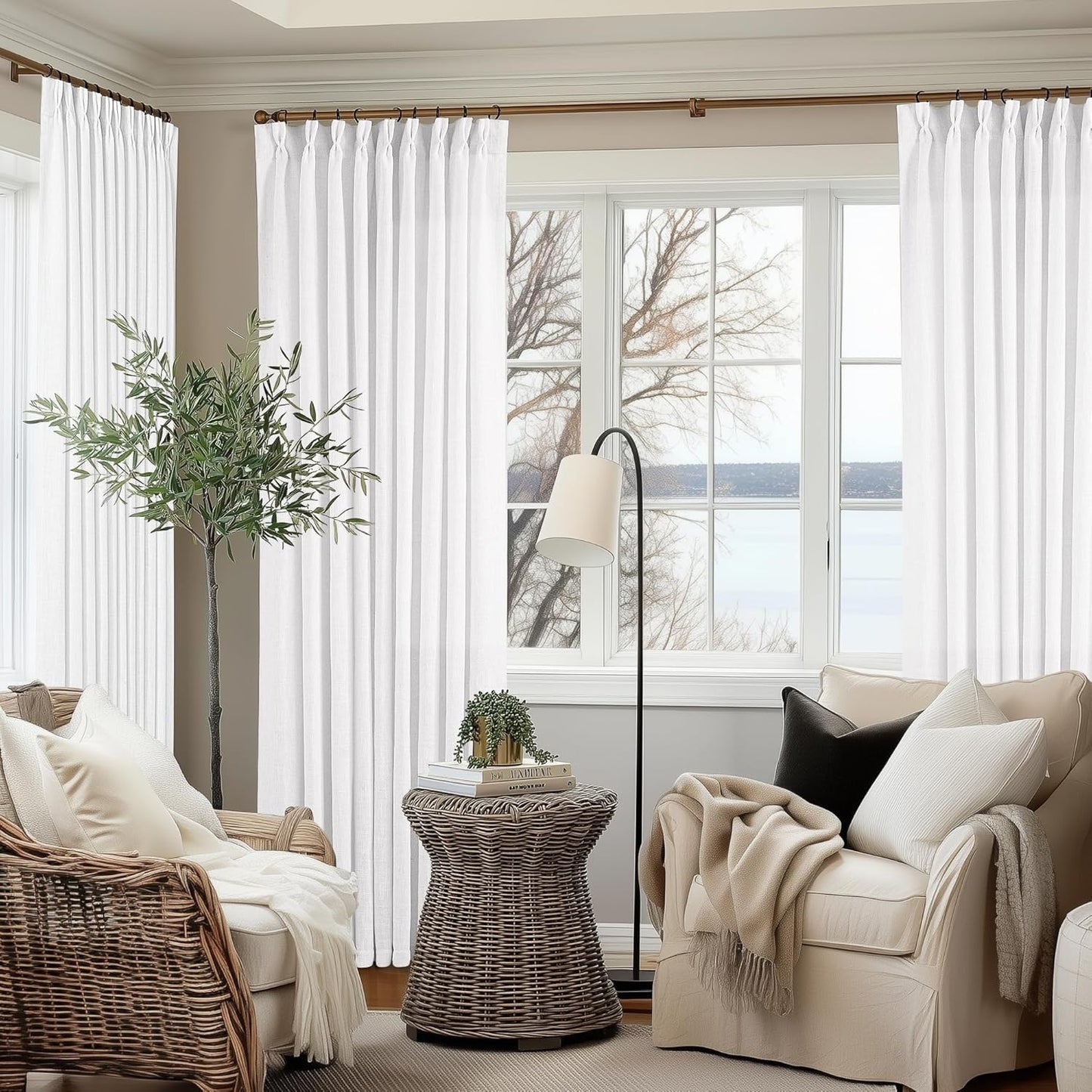 Elegant White Pinch Pleated Linen Curtains for Any Room