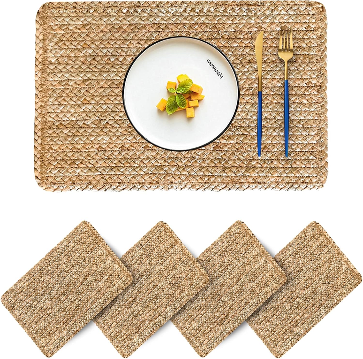 Woven Placemats Set of 4 Natural Rattan for Indoor Outdoor Use