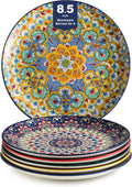 Salad Plate Set of 6 8.5 in Dinner Plates - Colorful Bohemian Style