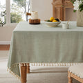 Linen Tablecloth with Tassels Farmhouse Green - Water Resistant 60x104