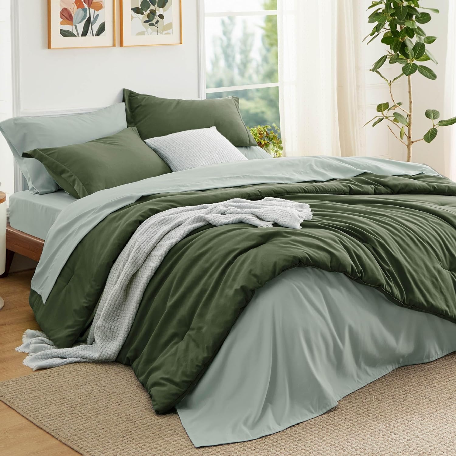 Bedsure King Size Comforter Set - Olive Green 7 Piece Bedding
