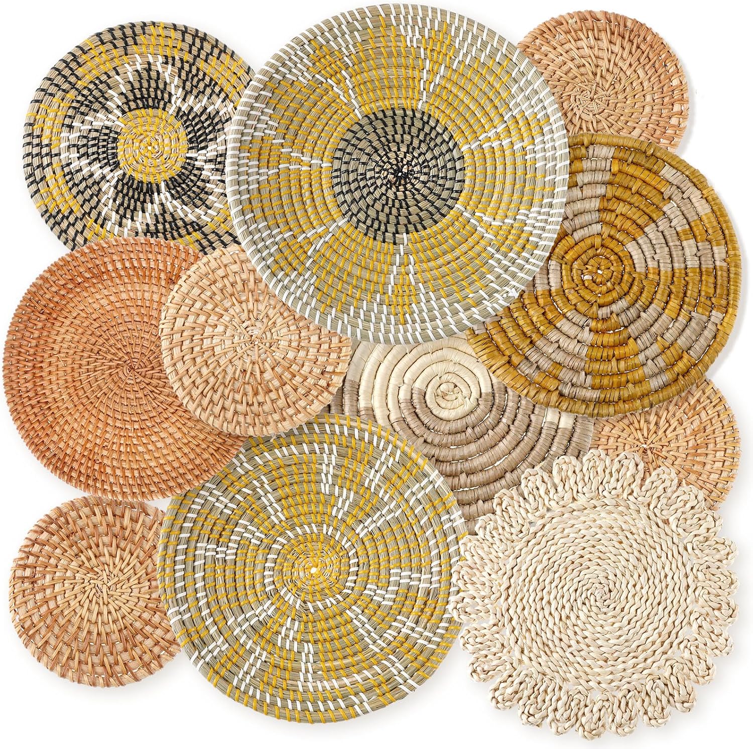 Boho Wall Basket Decor Set - 11 Pcs Woven Baskets for Home