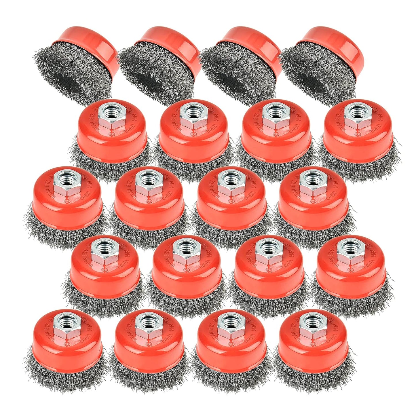 3 Inch Crimped Wire Cup Brush Set for Angle Grinder - 20 Pack