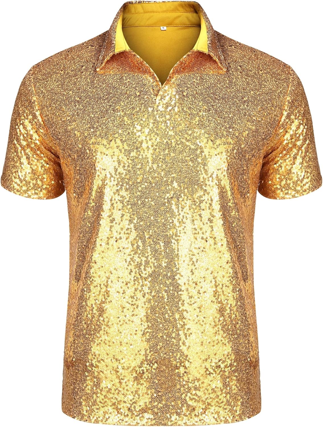 URRU Men's Relaxed Sequin Polo Shirt for Disco Night Parties