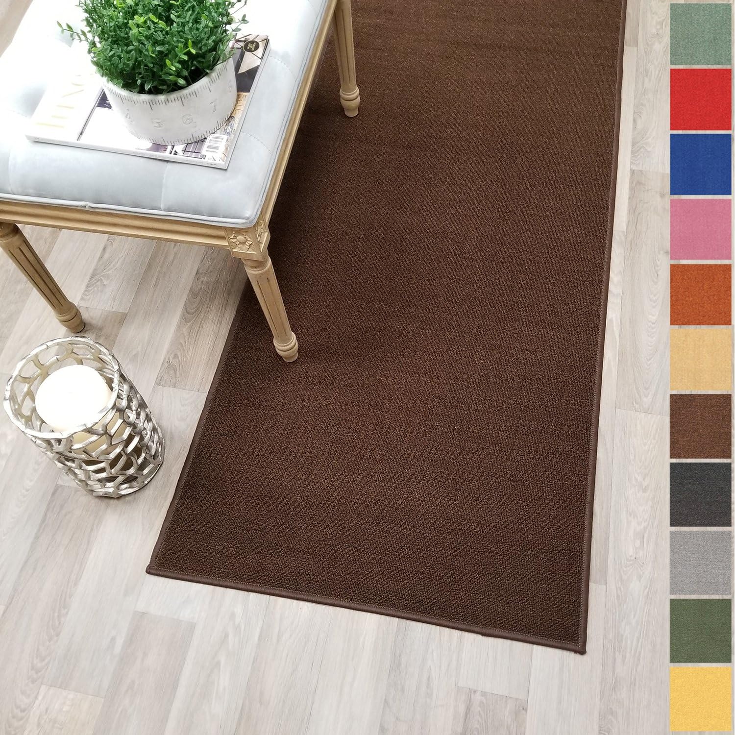 Custom Size Brown Solid Rubber Backed Non-Slip Stair Runner Rug