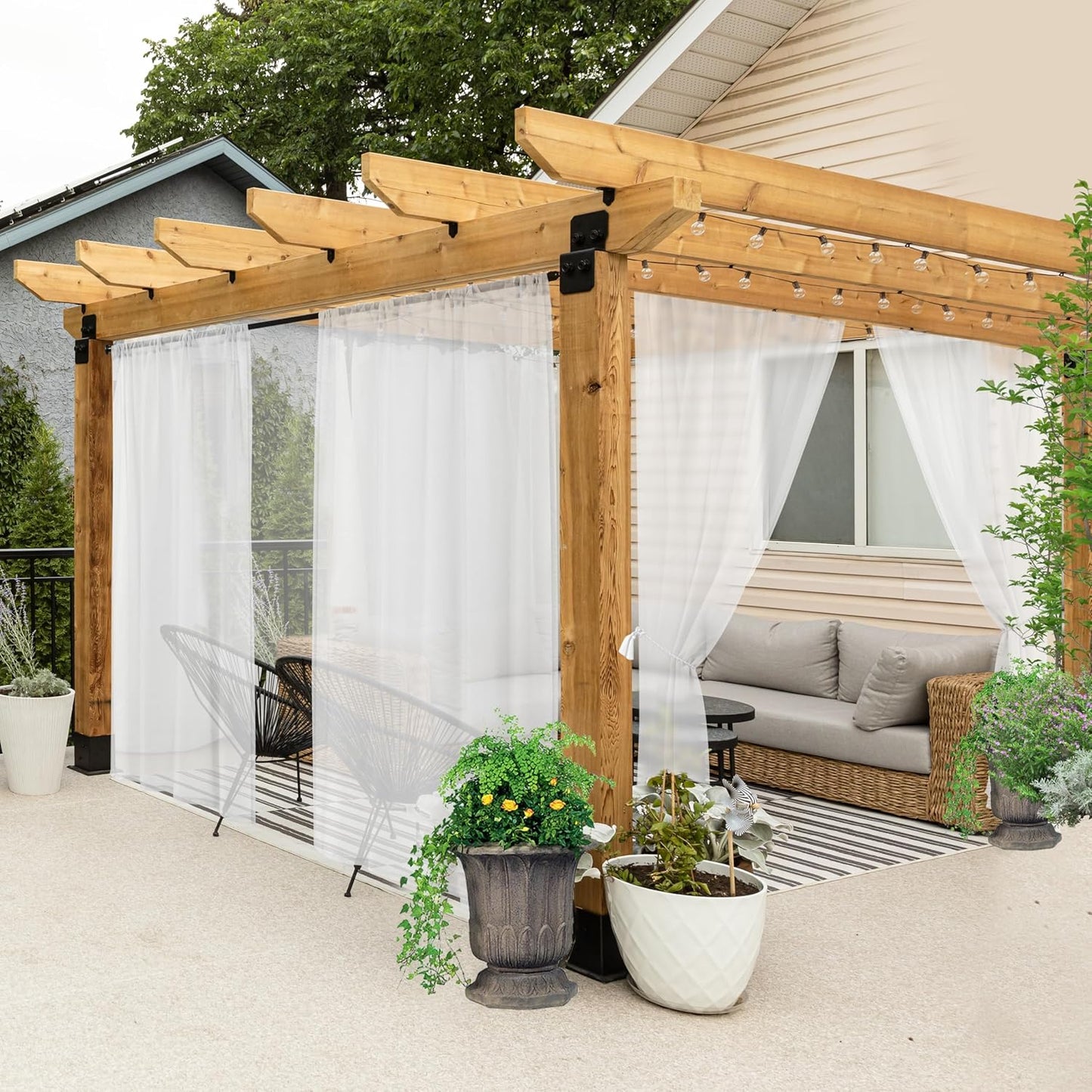 All Weather White Outdoor Sheer Curtains for Stylish Patios
