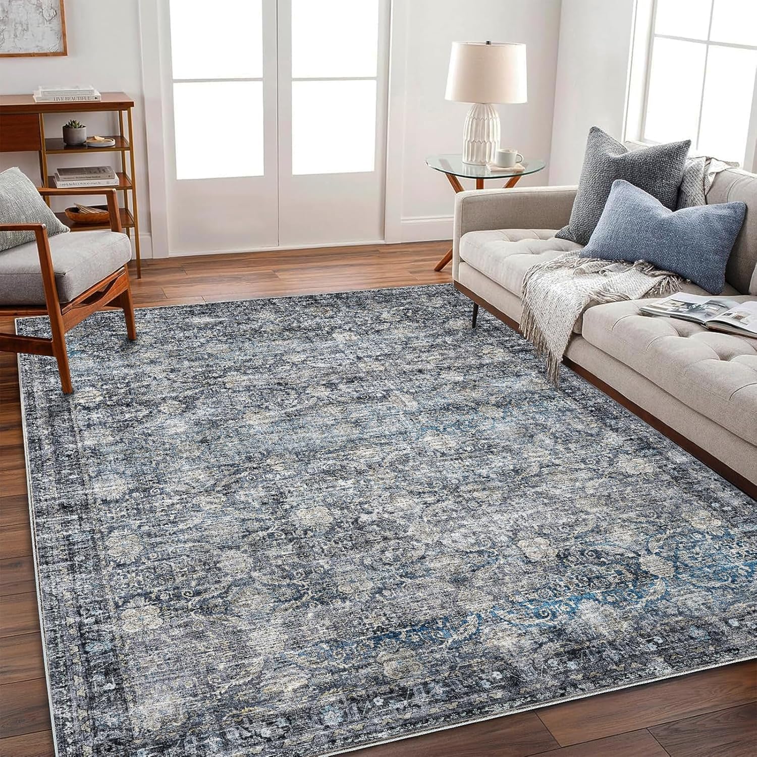 Vintage Traditional Area Rug 6ftx9ft Washable Non Slip Carpet