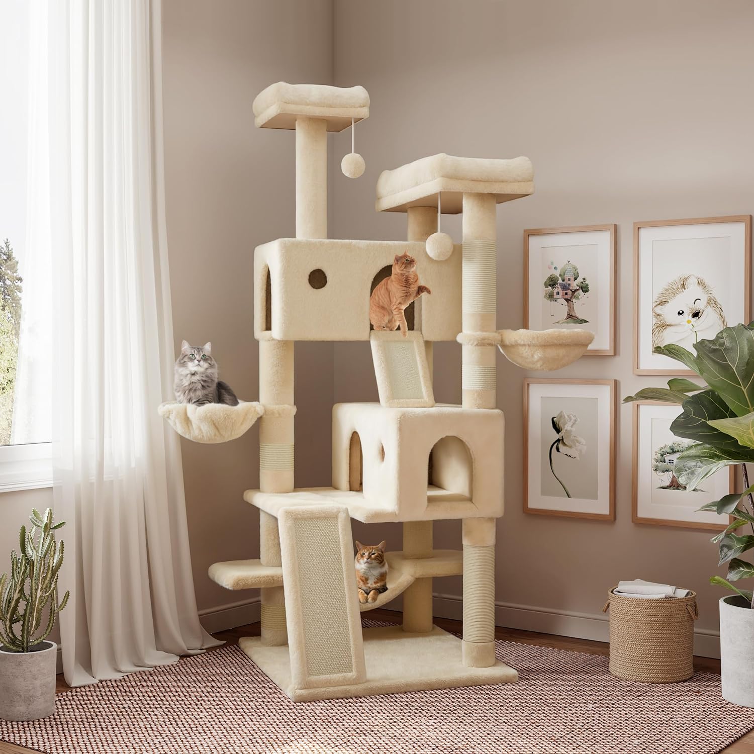 Larger Cat Tree Tower Condo for Indoor Kitties with Plush Perches
