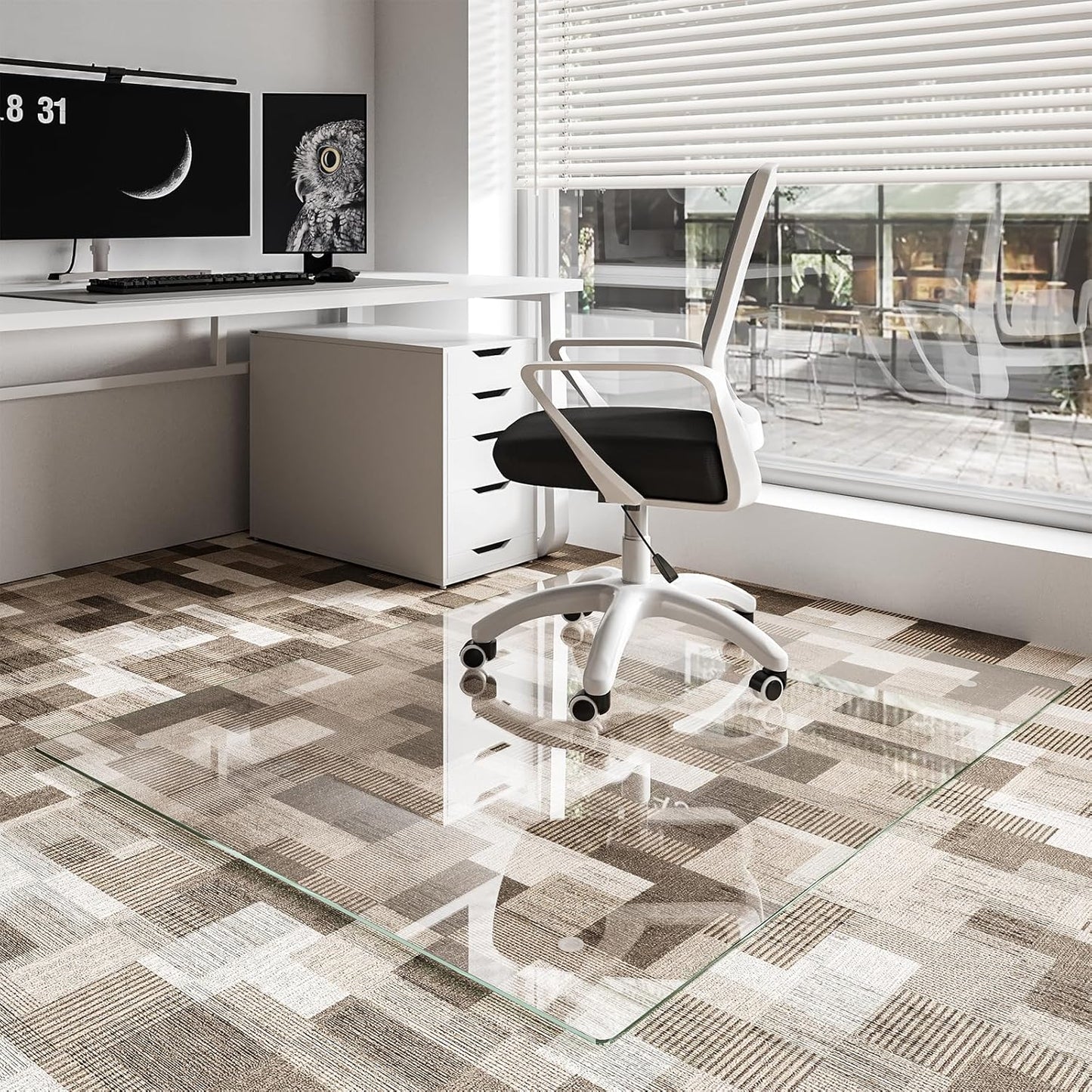 Koonmi Chair Mat for Carpet - Tempered Glass Office Protector