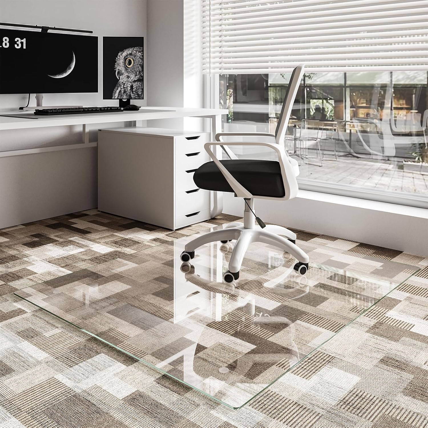 Koonmi Chair Mat for Carpet - Tempered Glass Office Protector