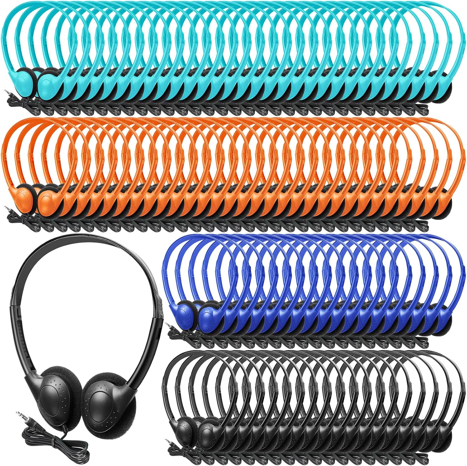 Hoteam 100 Pack Headphones for Classroom Bulk Students Adjustable