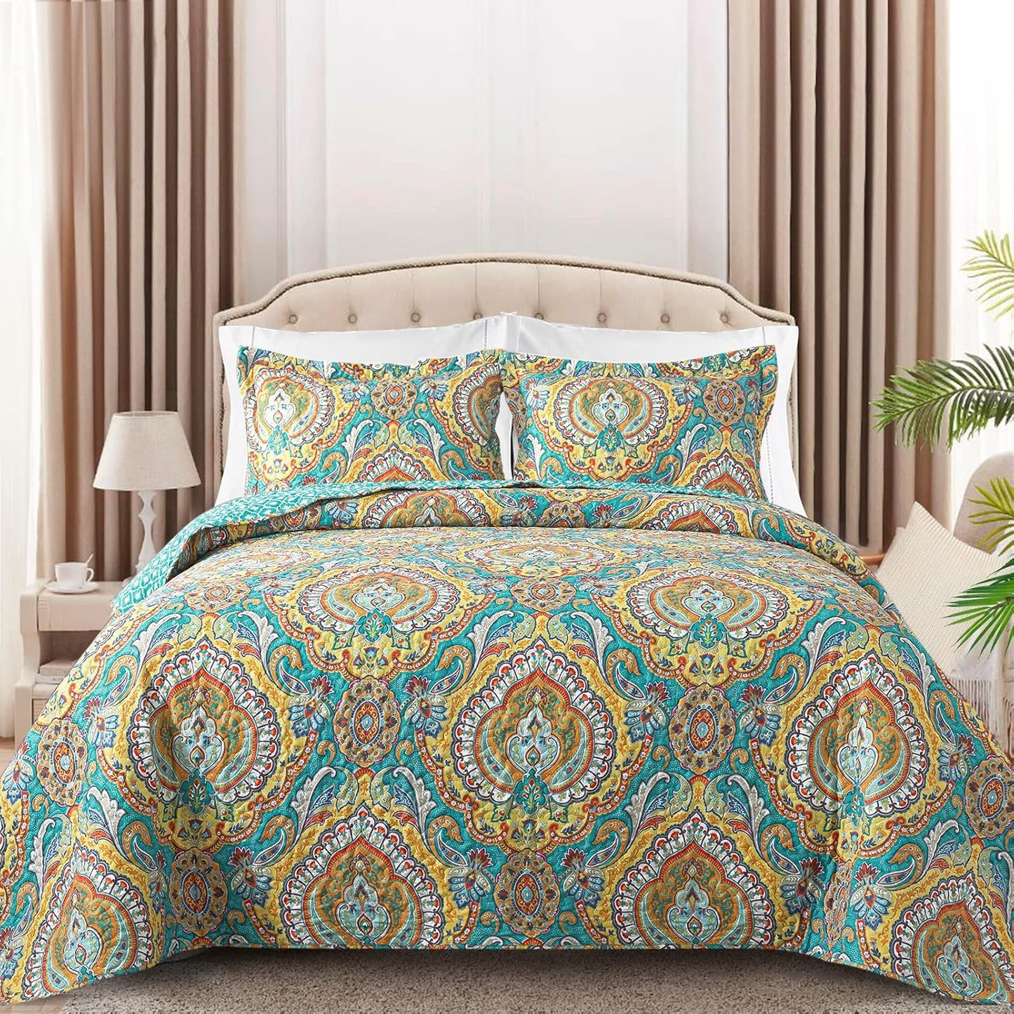 BEDIFANY Queen Size Quilt Set - Boho Floral Bedding for All Seasons