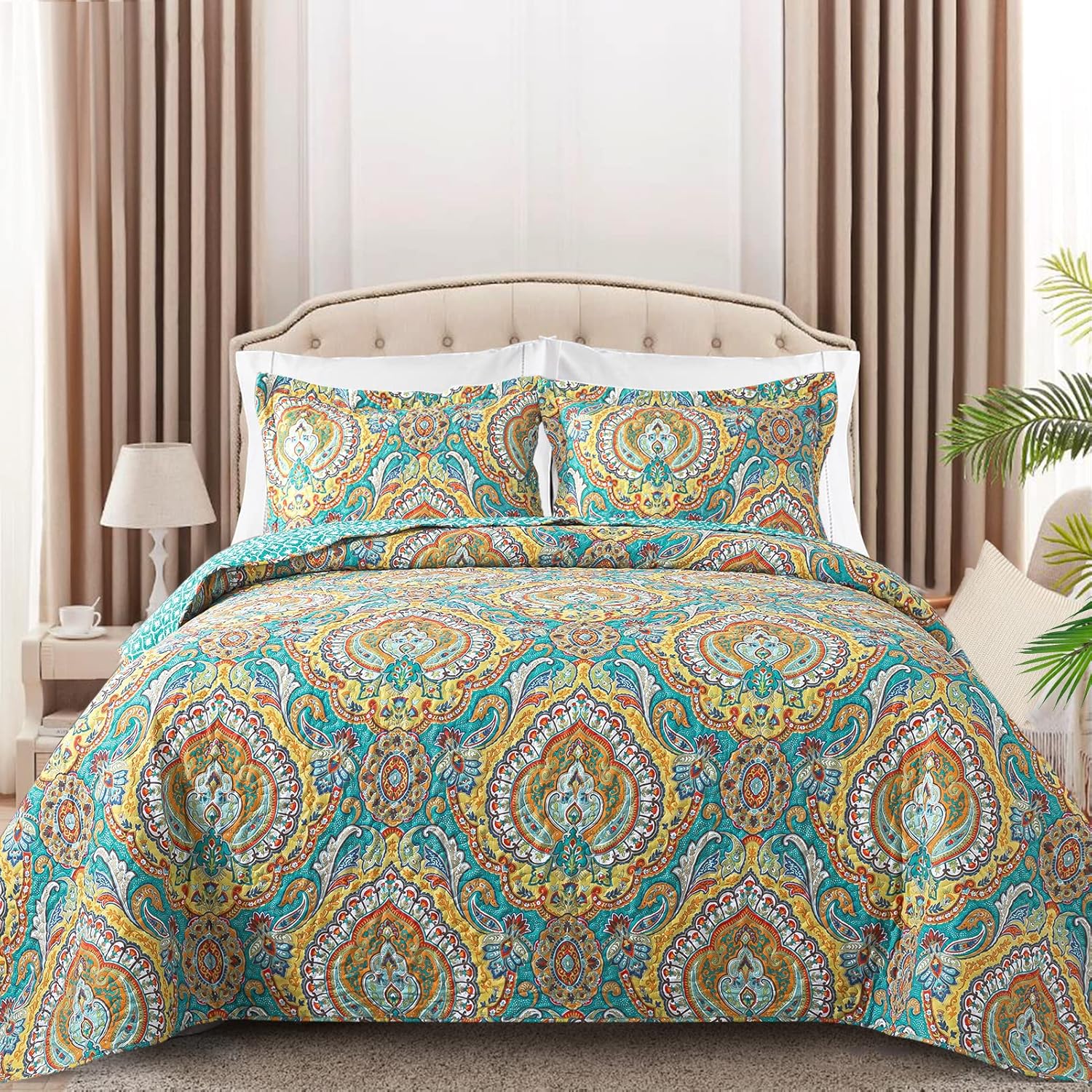 BEDIFANY Queen Size Quilt Set - Boho Floral Bedding for All Seasons