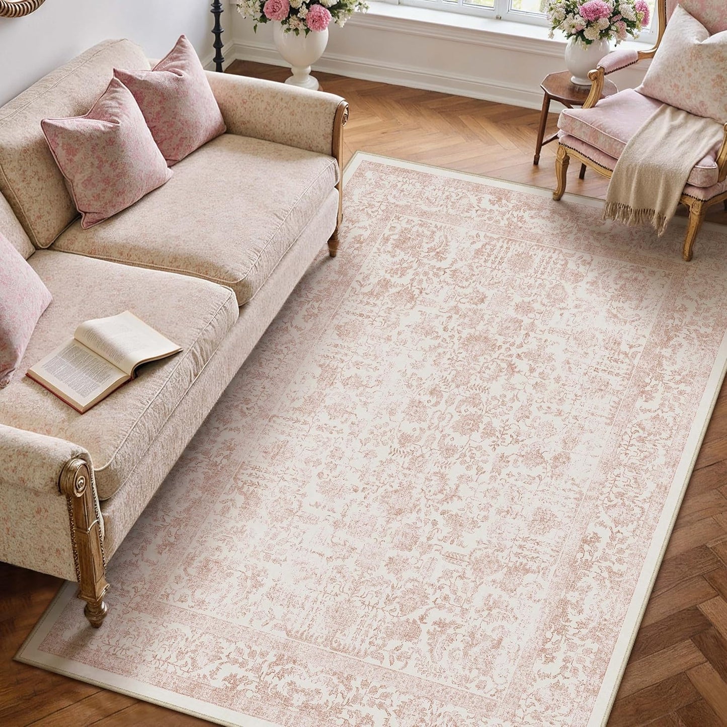 Pink Area Rug 4x6 for Vintage Style Home Decor and Comfort