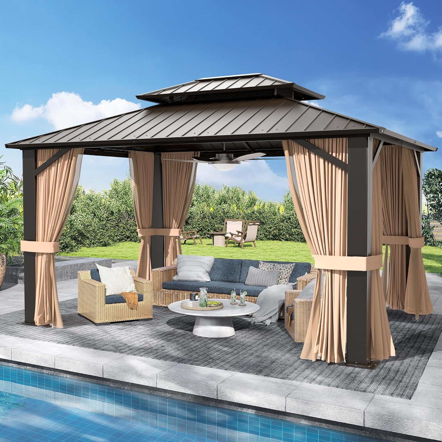 10x12 Hardtop Gazebo with Galvanized Steel Roof for Outdoors