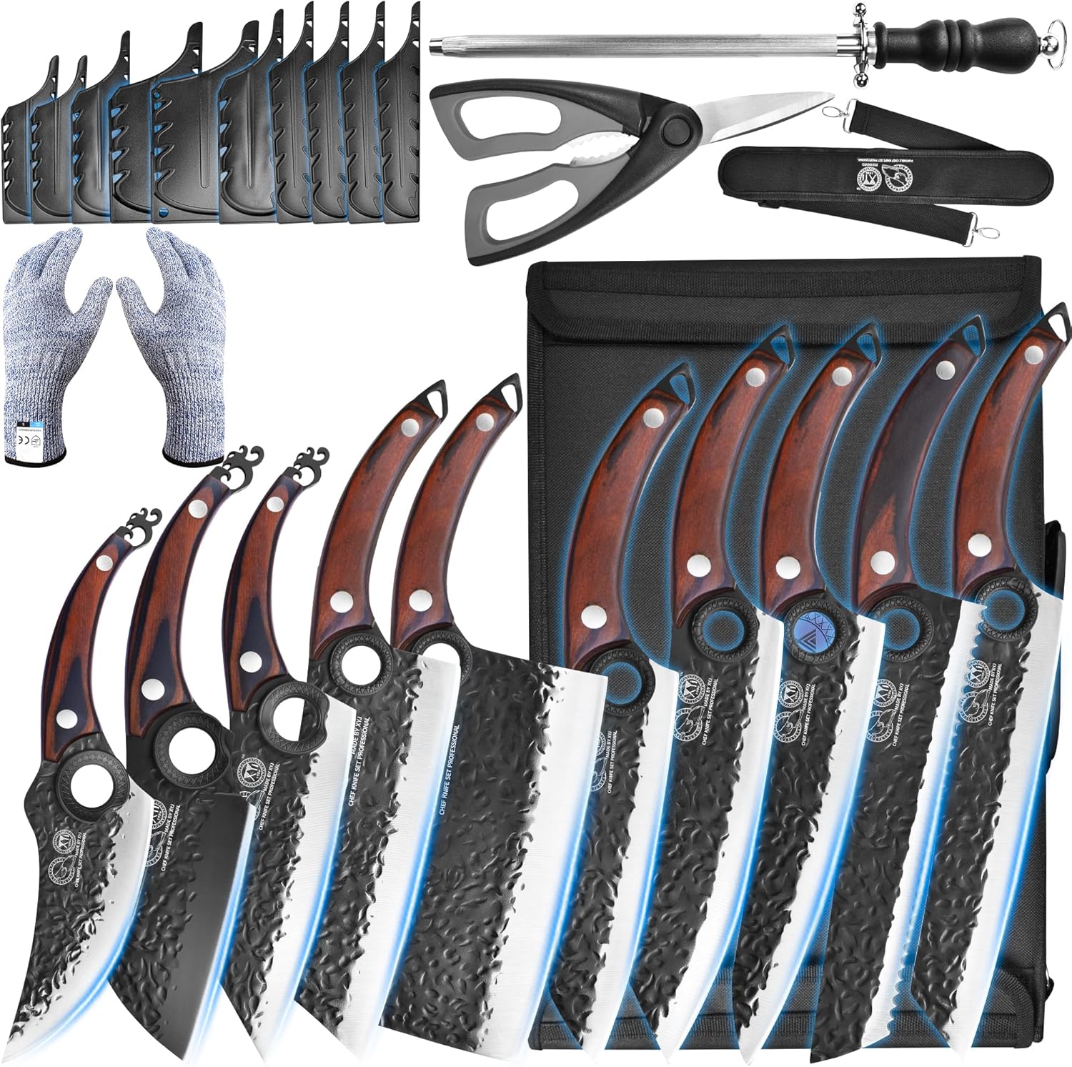 XYJ Professional Kitchen Knife Set with High-Carbon Steel Blades