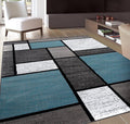 Rugshop Modern Geometric Boxes Blue Area Rug - Durable Soft Pile