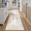 2x10 Washable Runner Rug Beige Grey Abstract - Neutral Modern Low Pile