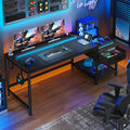 Gaming Desk 48.1 in with LED Lights and Power Outlets - Compact