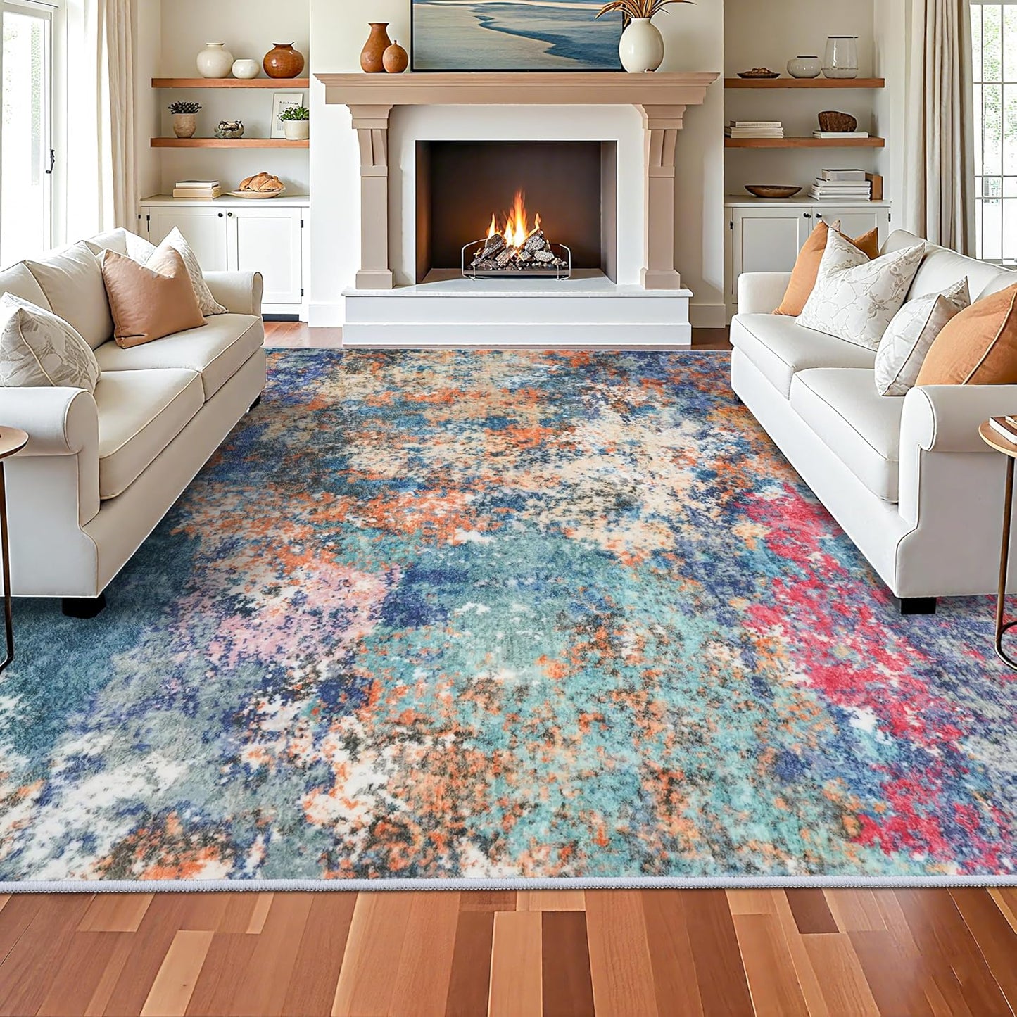 Washable 12x15 Area Rug Abstract - Soft Non Slip Carpet