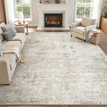 Washable Area Rug 8ftx10ft in Beige - Abstract, Anti-Slip, Machine