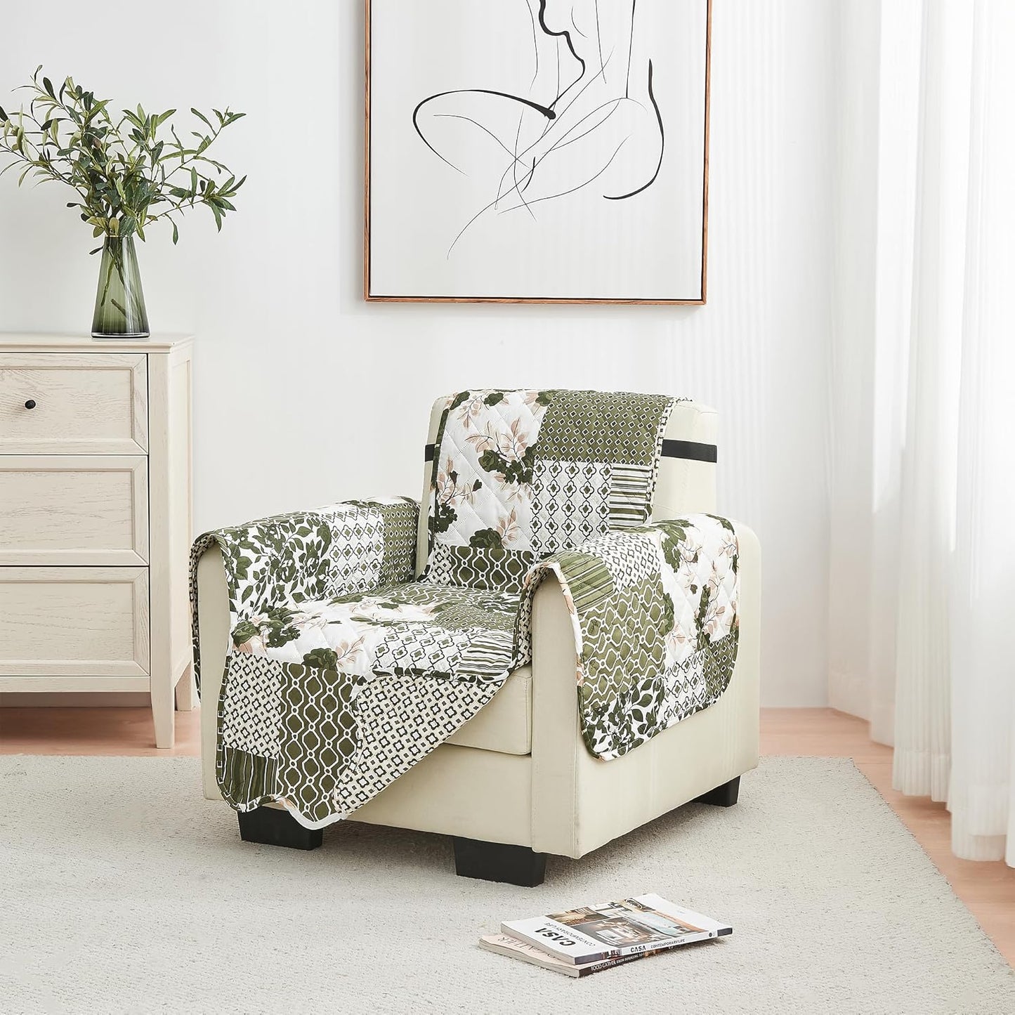 Reversible Patchwork Chair Cover for Dogs and Kids - Olive/Brown
