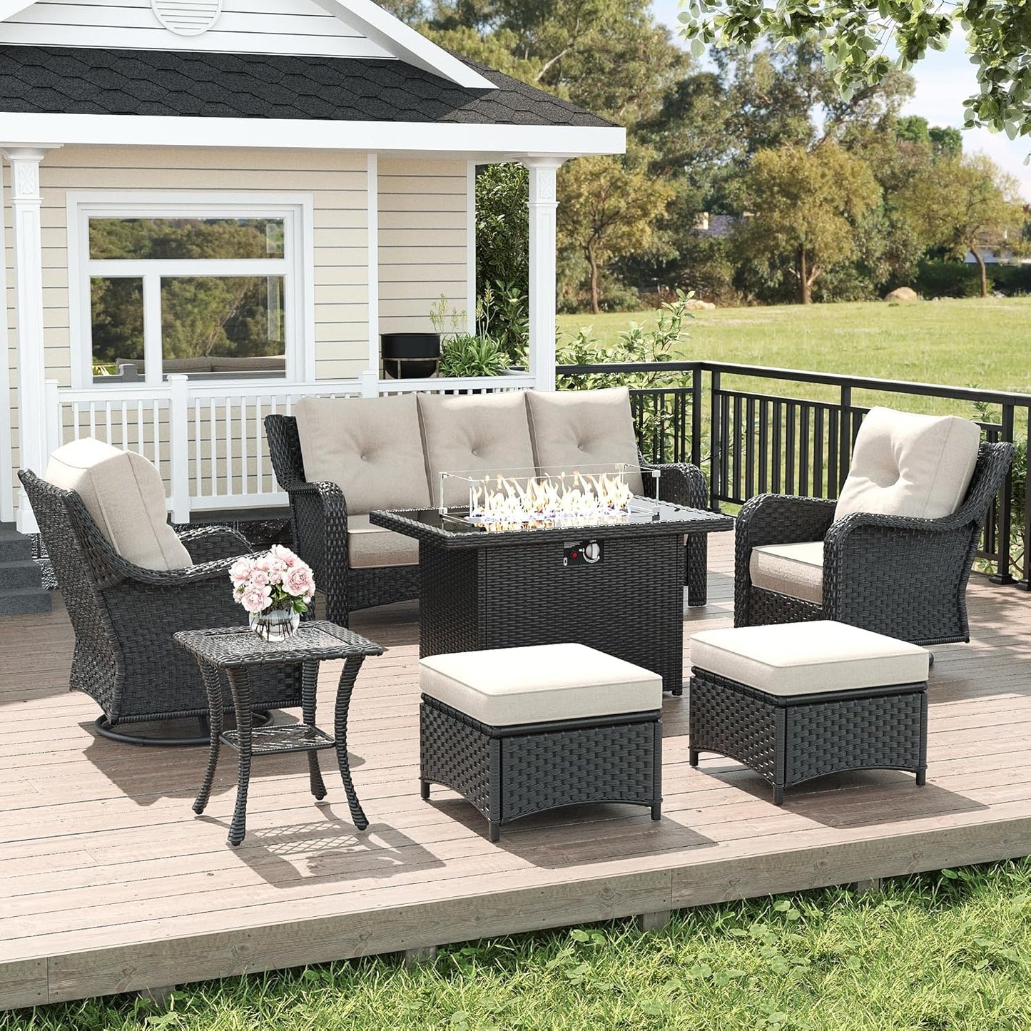 LayinSun 7 Piece Wicker Outdoor Furniture Set with Swivel Chairs