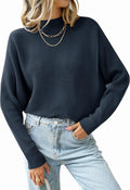Turtleneck Batwing Ribbed Knit Pullover Sweater - Soft Casual Fit