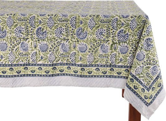 Amara Green 100% Cotton Rectangle Tablecloth for Home Decor