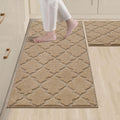 Soft Kitchen Rugs 2 PCS Non-Skid Absorbent Mats - Beige