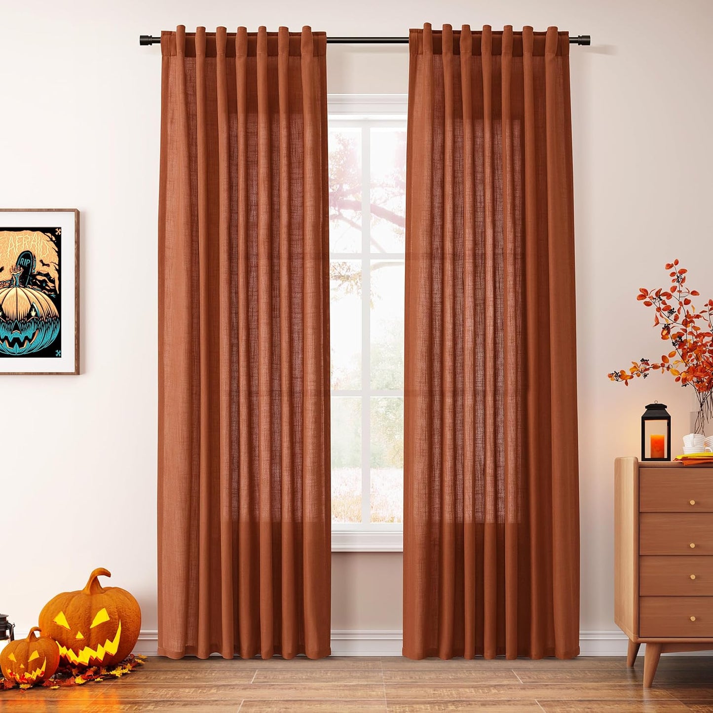 Terracotta Linen Curtains 84 inches Long for Rustic Farmhouse Decor