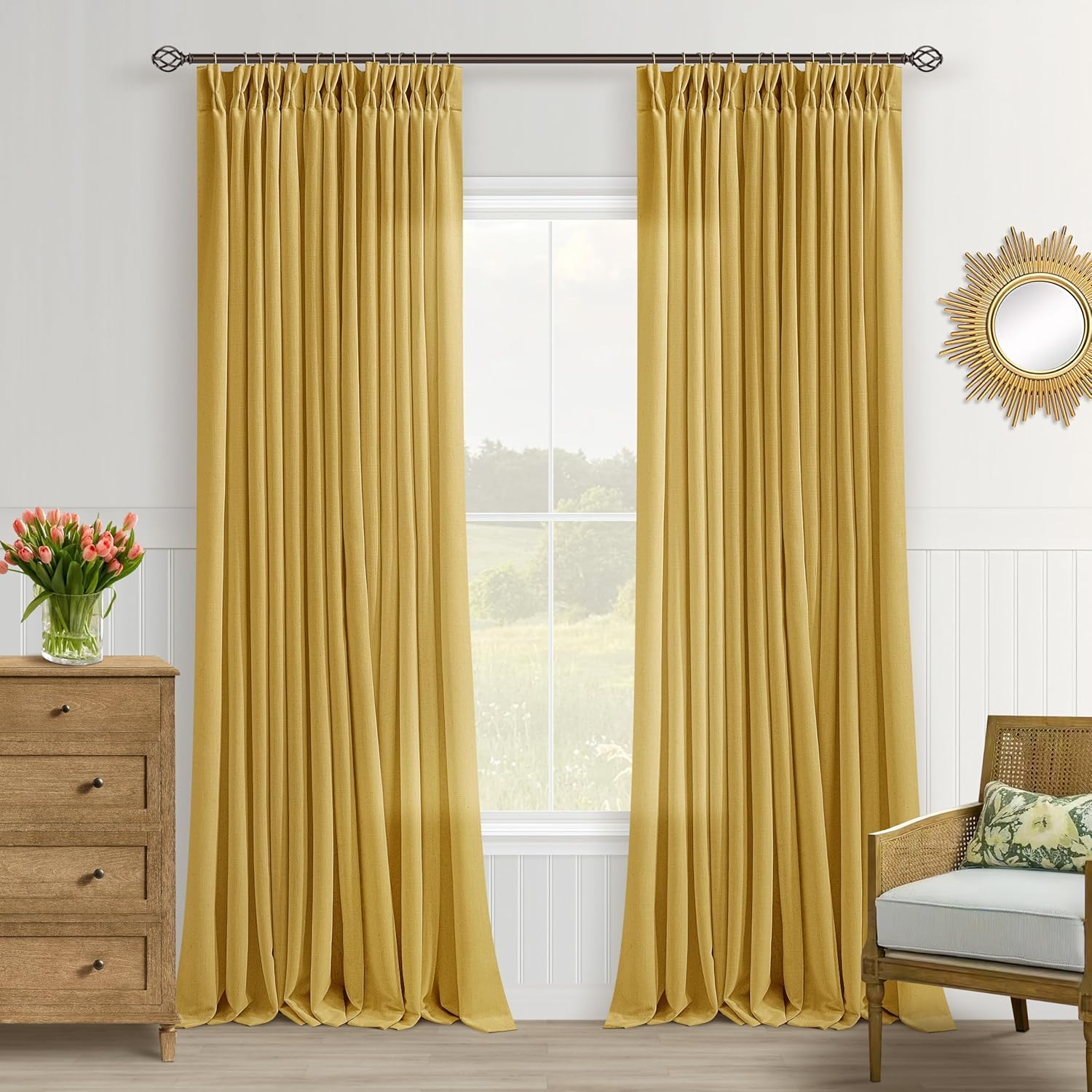 Mustard Yellow Linen Curtains for Living Room and Bedroom Decor