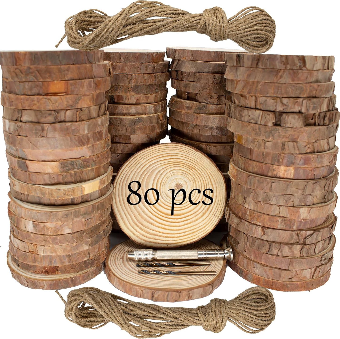 Unfinished Natural Wooden Slices for Crafts - 80 Pcs Set