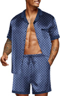 Ekouaer Men Satin Silk Pajamas Set with Pockets - Short Summer Lounge