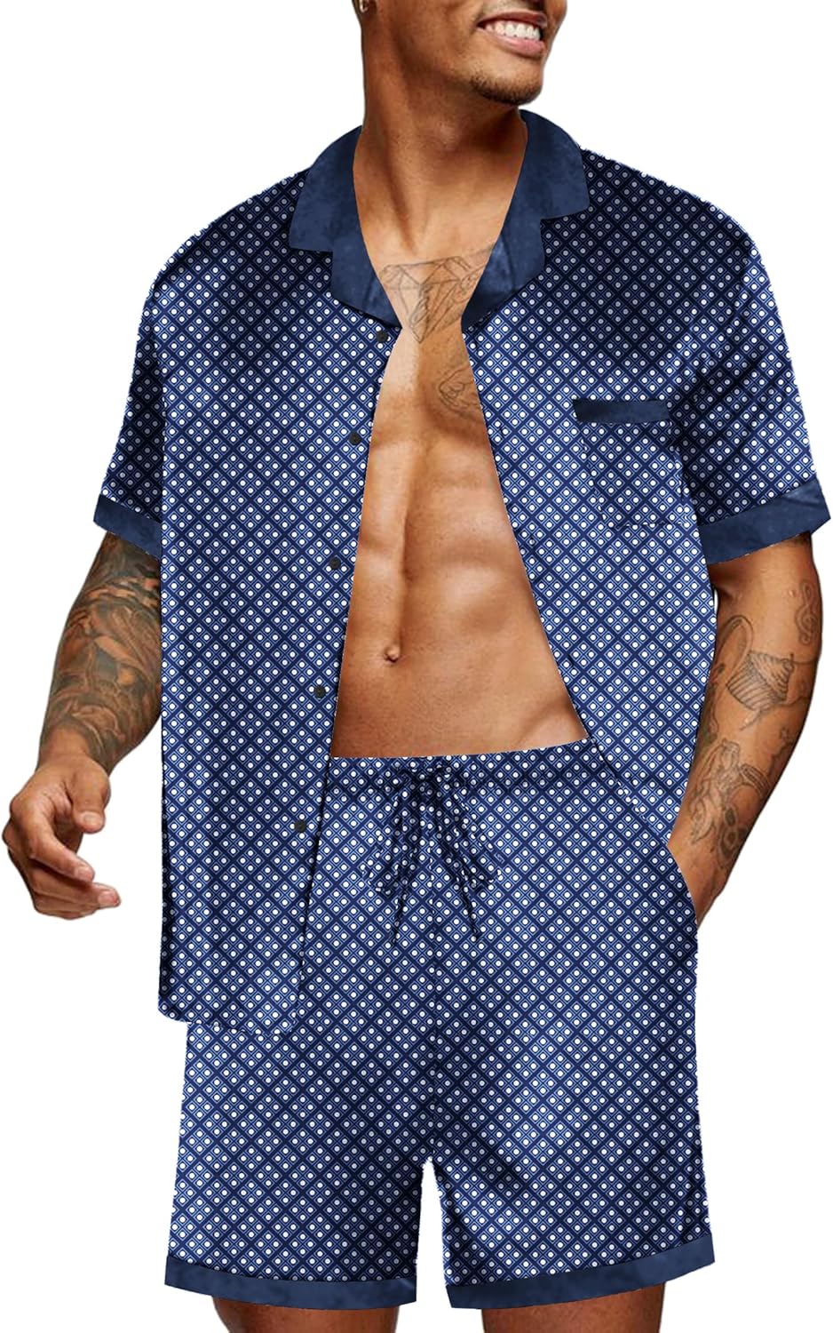 Ekouaer Men Satin Silk Pajamas Set for Comfortable Sleepwear